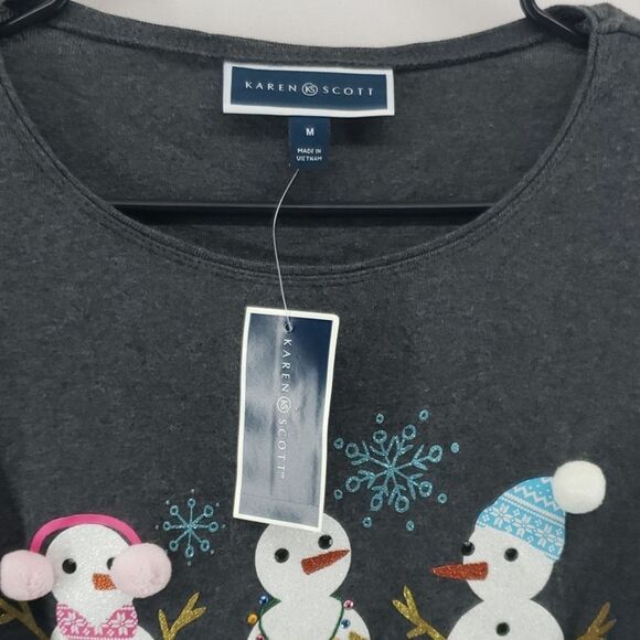 Karen Scott Snowman Trio Long-Sleeve Top Charcoal Size Medium (AM) - Picture 3 of 8